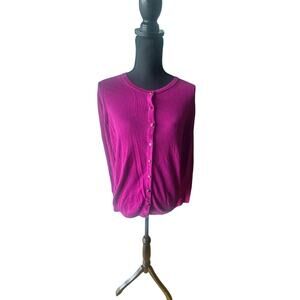 Talbots Magenta Button-Front Cardigan – Classic Knit, Long Sleeve